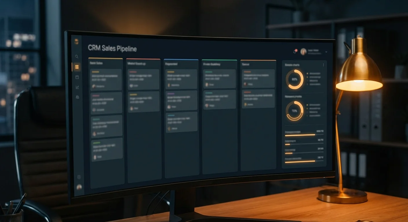 CRM pipeline dashboard with deal stages and revenue metrics
